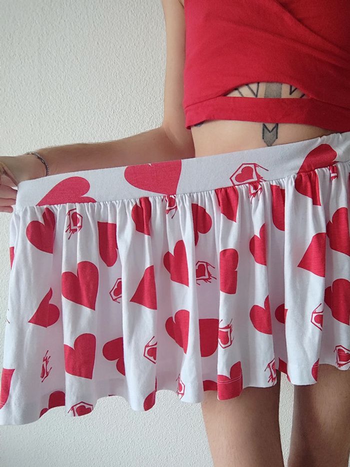 Mini jupe patineuse cœur rouge blanc / Super Lovers - 32/XXS à 44/XXL - photo numéro 10