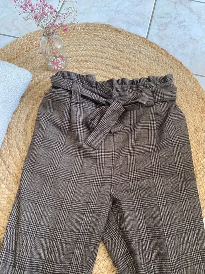 Pantalon taille haute à carreaux