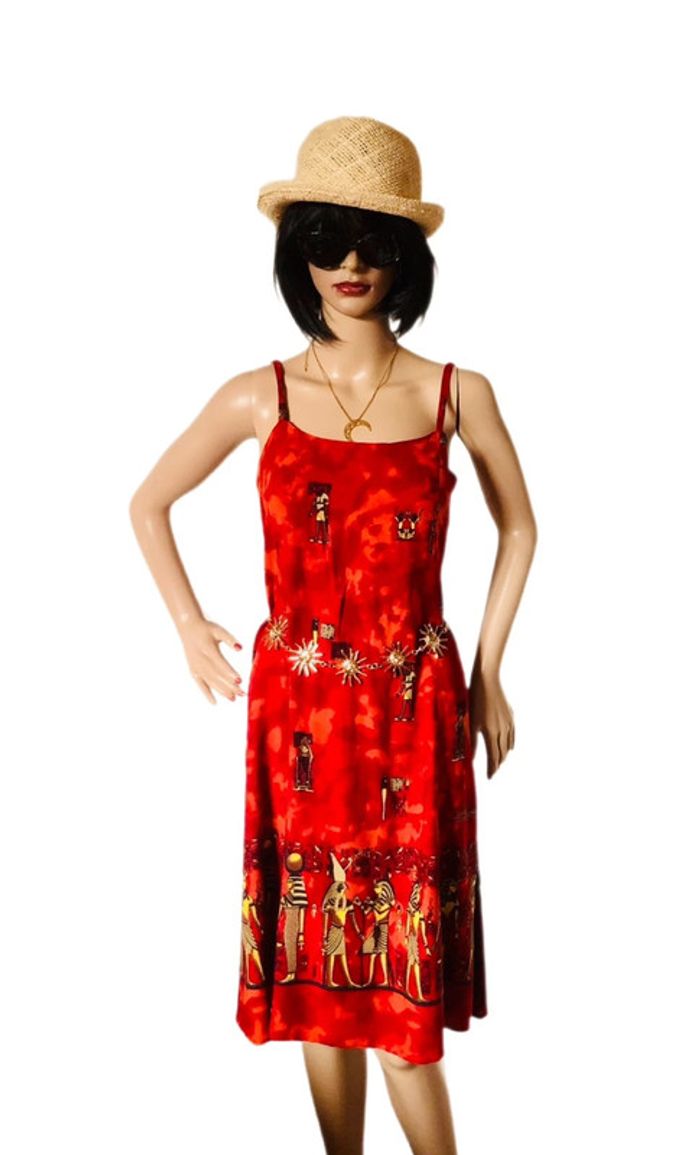 🌴Robe d’été ethnique fluide imprimé pharaons🌞Red summer dress Egyptian vibes🇪🇬 - photo numéro 6