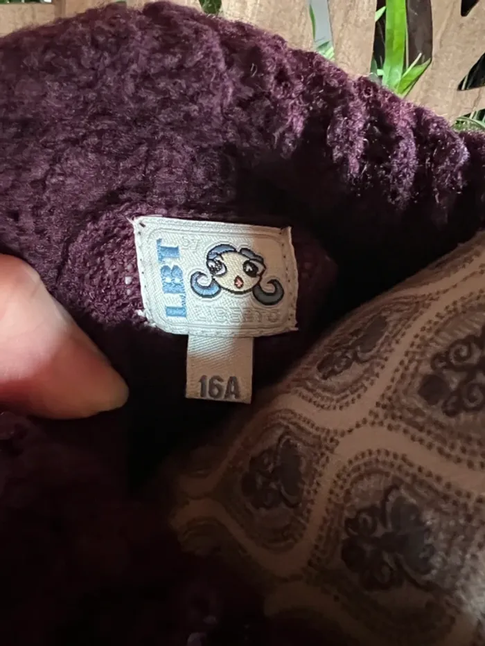 Pull à col roulé laine violet motif fleurs en perles brillants chaud taille 16 ans extensible - photo numéro 6