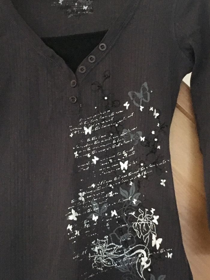 T-shirt manche 3/4 gris - photo numéro 3