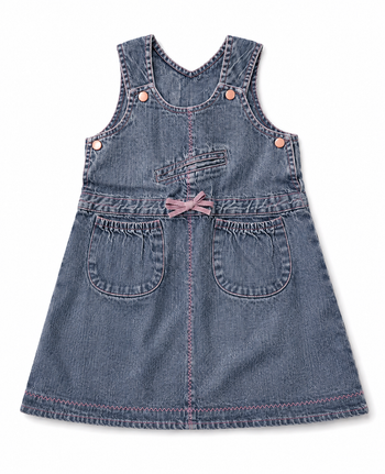 Robe en jean. 18 / 24 mois. Coutures et ruban fantaisies.