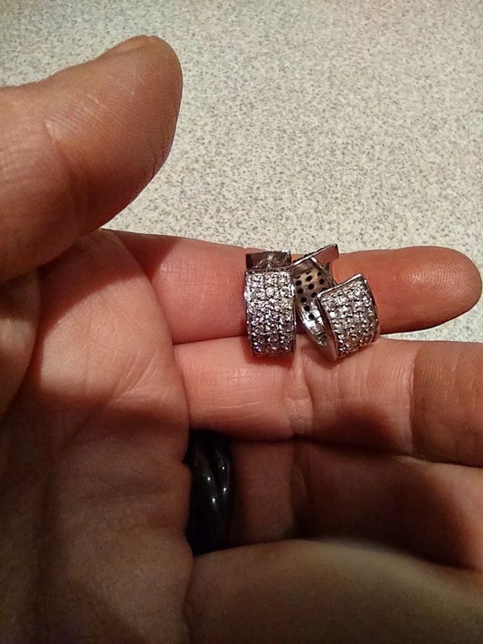 Boucles d'oreilles en argent recto verso strass blanc ou noir - photo numéro 3