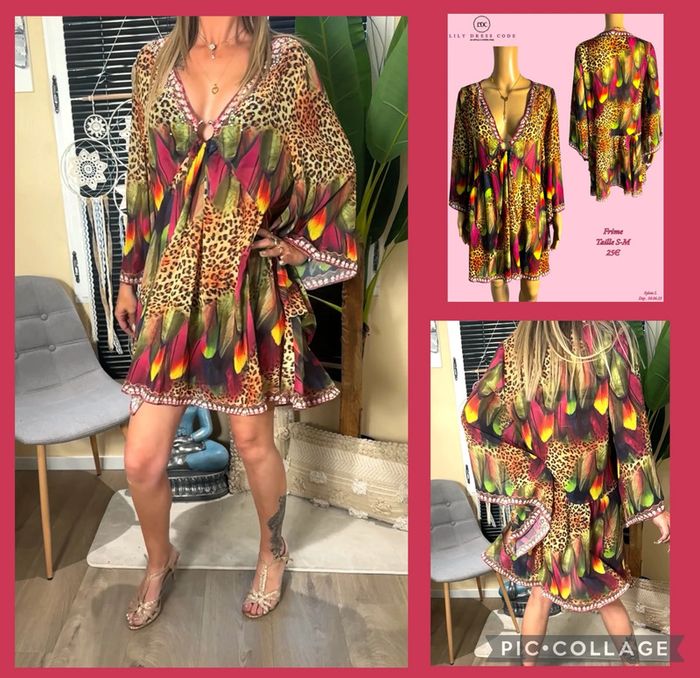 🩷Robe tunique imprimée jungle & plumes – Prime – Taille s/m NEW 🩷