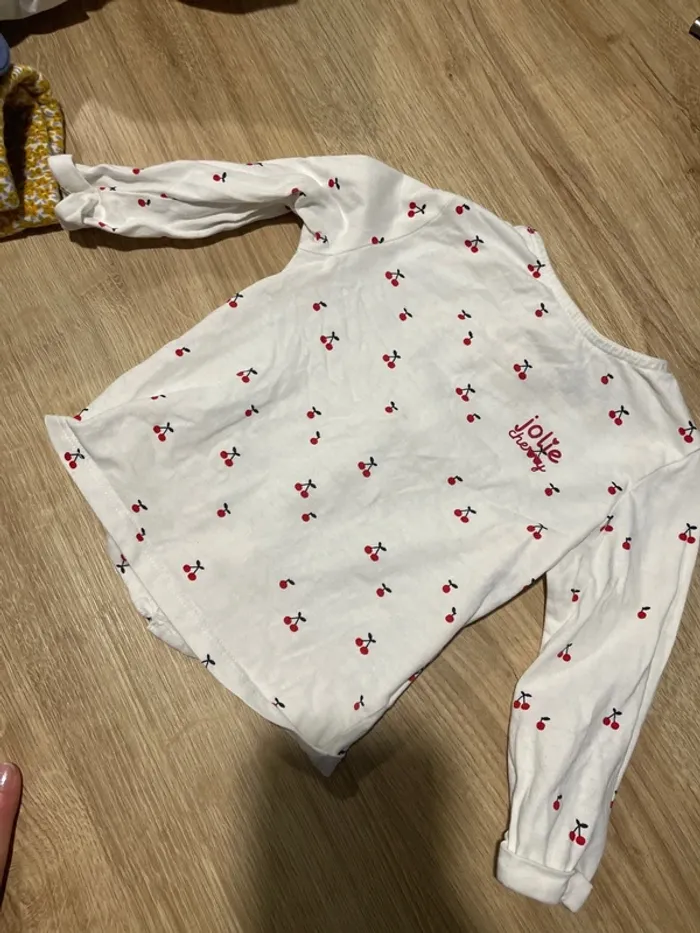 T shirt manches longues blanc cerise