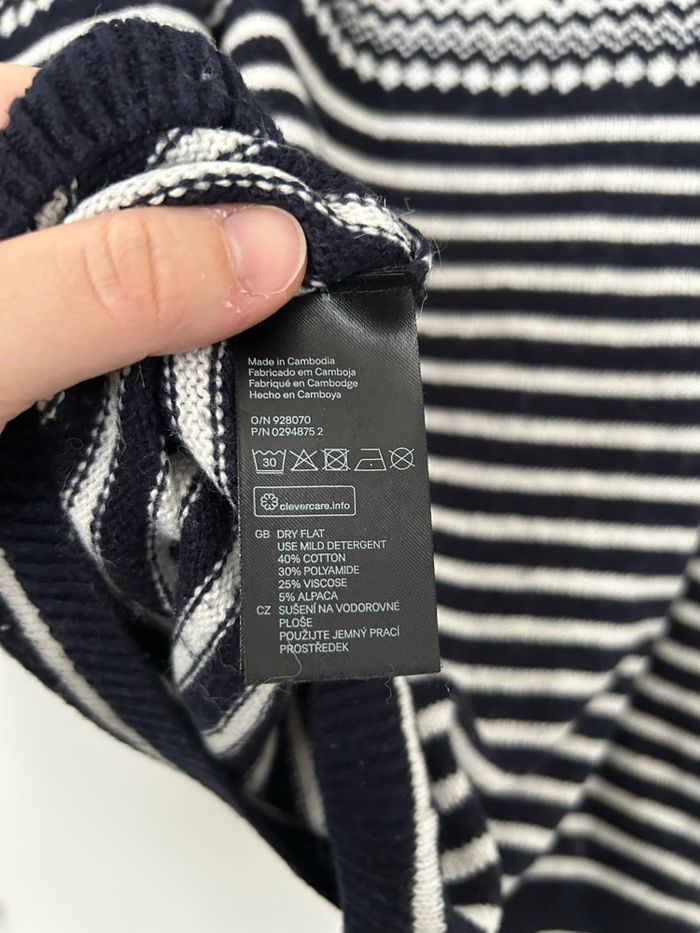 Pull bleu marine et blanc motif hiver Noël manches longues matière laine alpaga H&M M - photo numéro 5