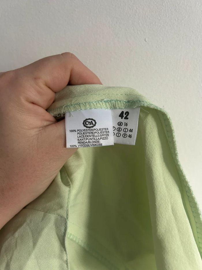 Jolie blouse manches courtes brodée vert d’eau / menthe • Canda • taille 42 - photo numéro 8