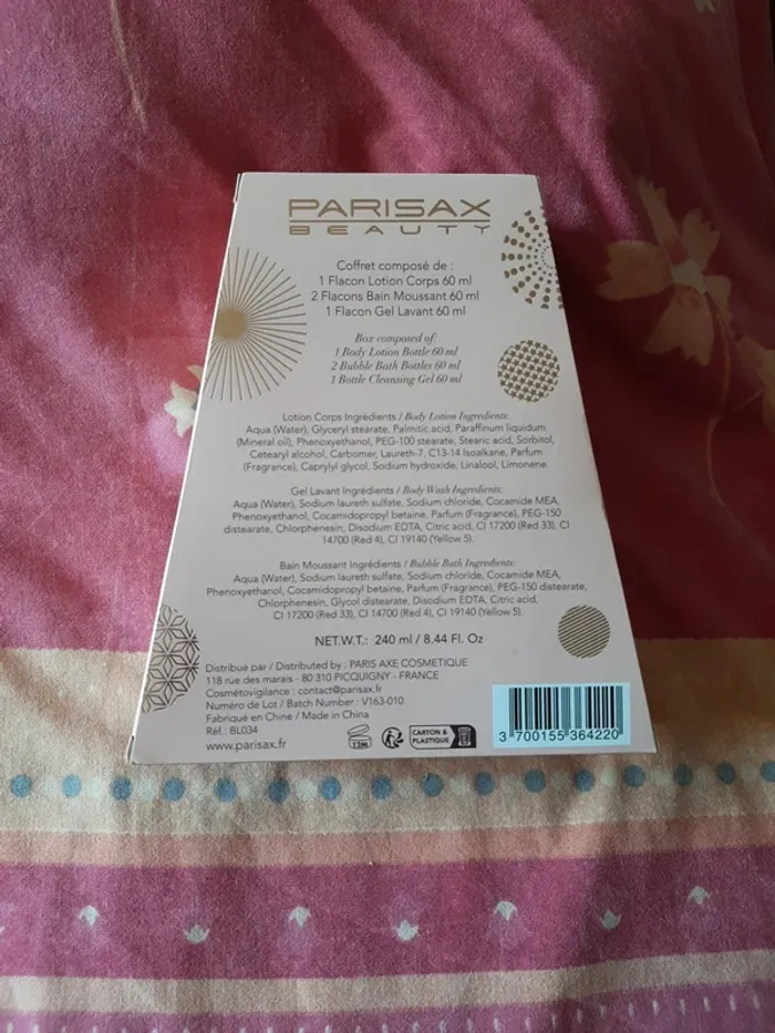 Coffret flacon lotion bain et gel lavant parisax neuf - photo numéro 2