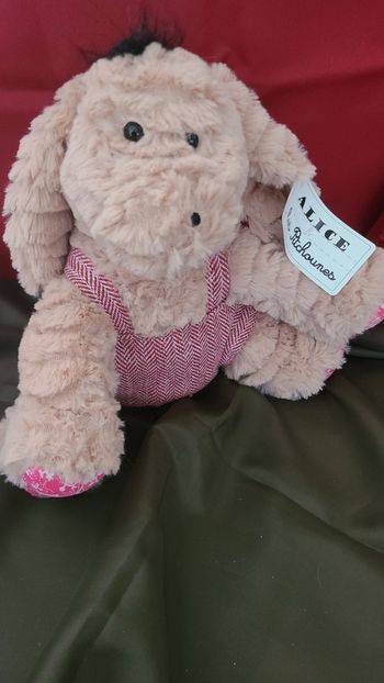 Peluche doudou ane cheval beige salopette Alice et Les Pitchounes