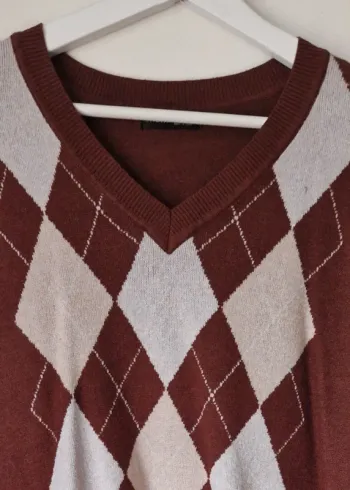 Pull col V marron/beige