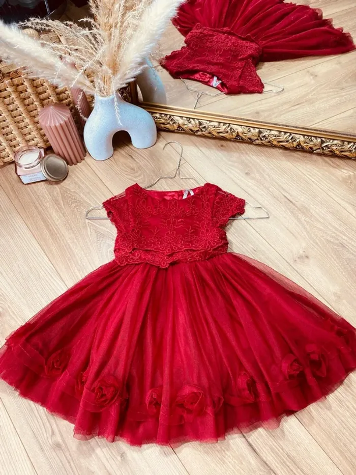 Taille 2 ans Robe princesse fille Orchestra rouge bordeaux * broderie tulle * 🌹