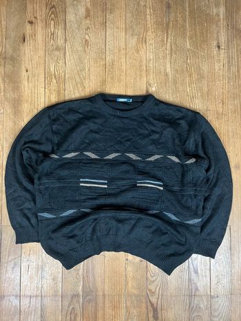 Pull vintage maille motifs rayures noir XXL