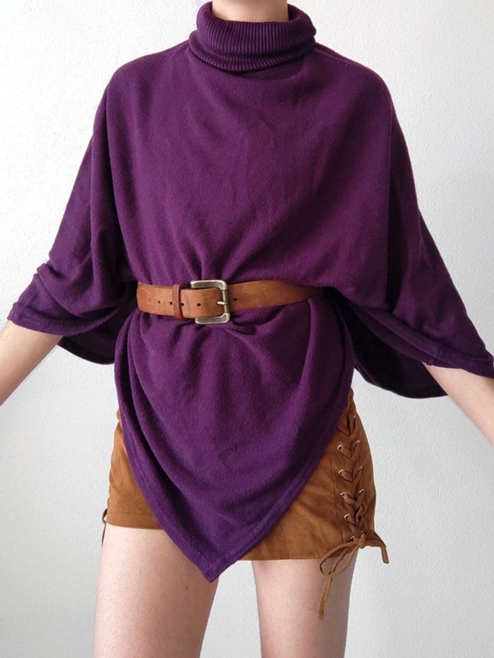 Poncho violet col roulé vintage - 36/S à 44/XXL - photo numéro 5