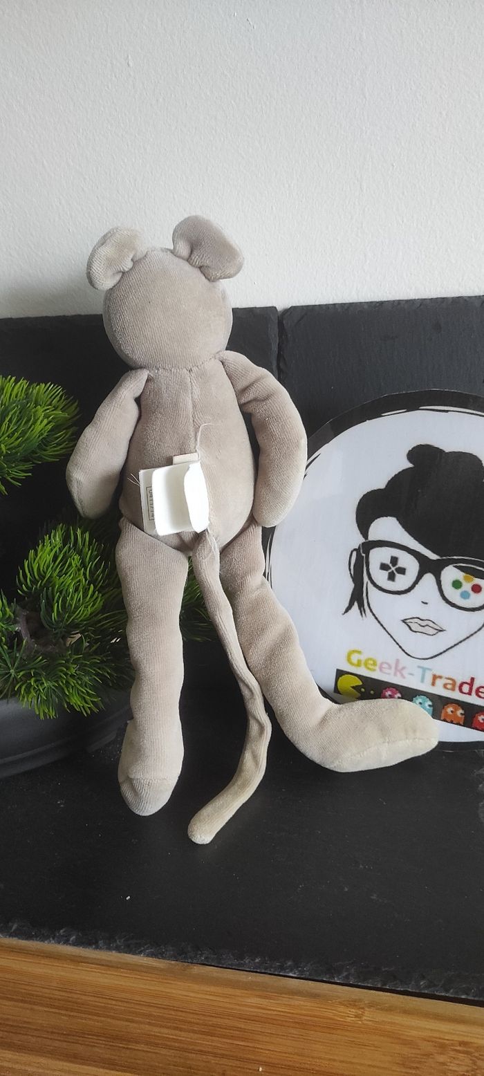 Souris Moulin roty doudou La Grande Famille peluche gris beige noir Nini Ancien - photo numéro 2