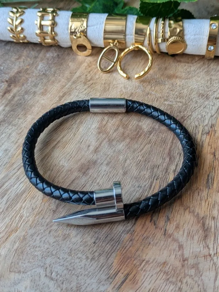 Bracelet cuir clou homme - photo numéro 2