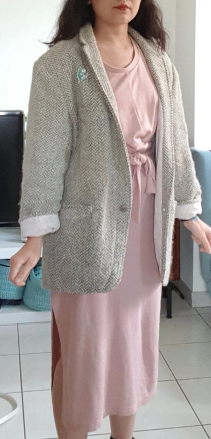 Manteau mi-long vintage broderie muguet - photo numéro 2