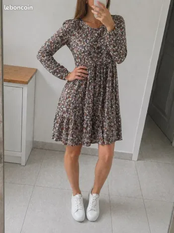 🌸 Robe Ikks marron imprimée - casual chic & facile à porter - Taille XS