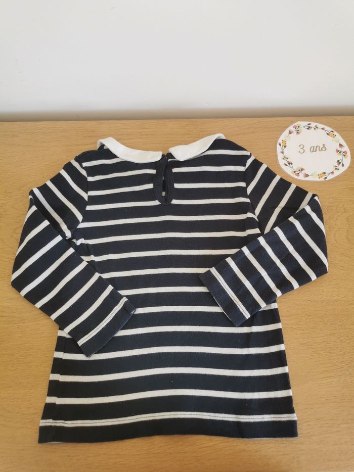 T-shirt marinière à manches longues fille 3ans petit bateau Tbe - photo numéro 4