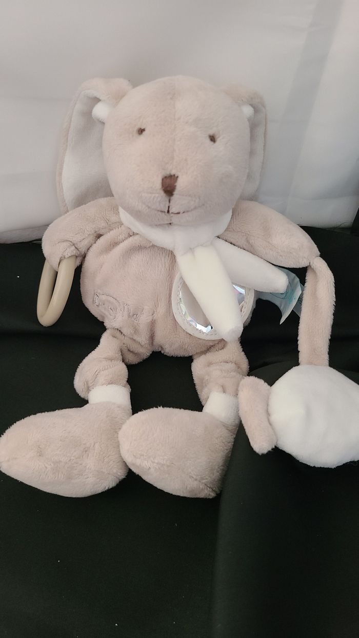 Doudou lapin beige gris blanc Bonbon miroir BABY NAT - photo numéro 4