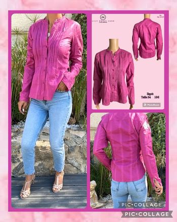 💖 Blouse fuchsia à plis nervurés Esprit – Taille 34 SOLDÉ -50% (vidéo portée dispo ) 💖