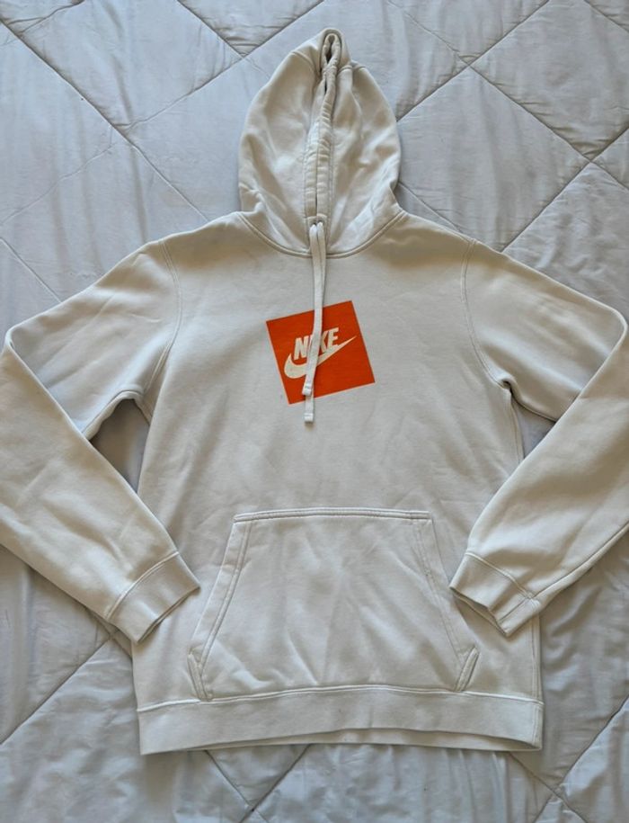 Sweat hoodies Nike capuche blanc logo orange floqué – Taille S homme - photo numéro 5