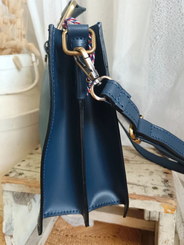 Maison Héritage | Sac cuir lisse bleu marine - photo numéro 4