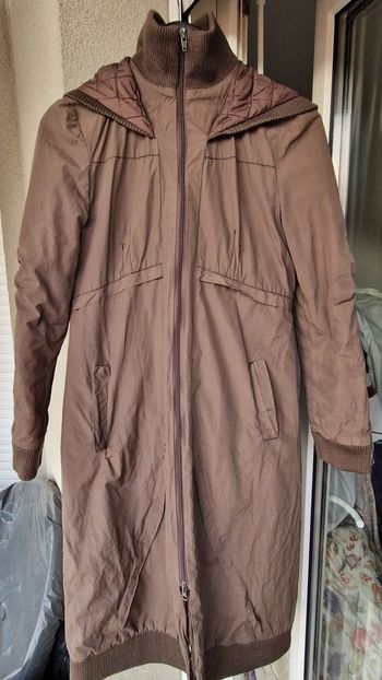 Long manteau femme marron à capuche – taille 36 – mi-saison