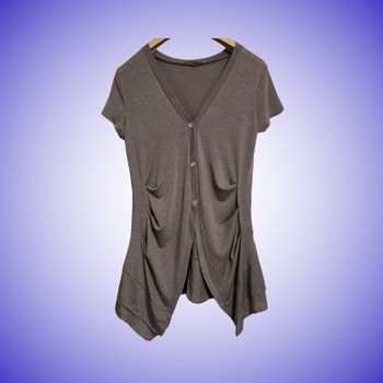 Gilet Top Boutonné B&K Style Coupe Asymétrique Longue Plissé et Drapé Gris Taupe Taille 3 Très Bon État