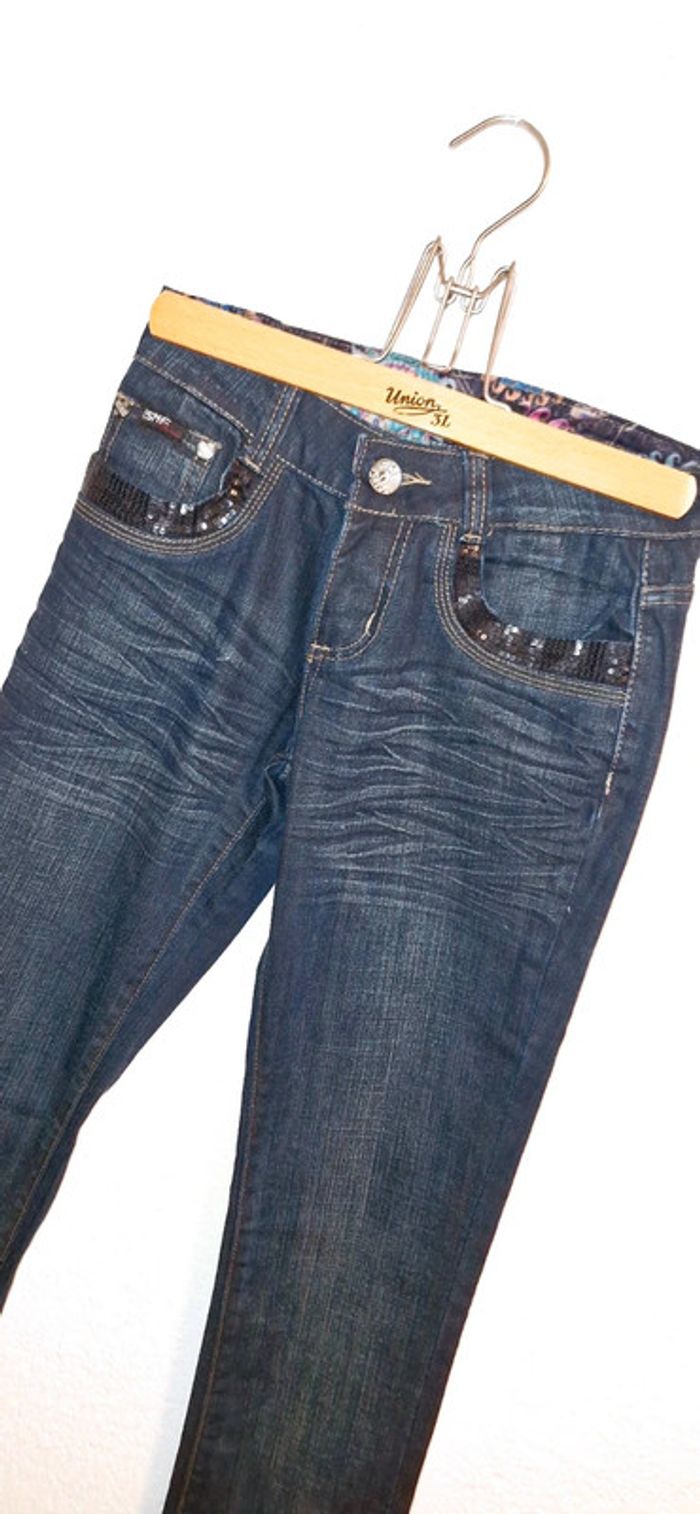 🤎Jeans marine taille basse pour femme taille XXS - photo numéro 3