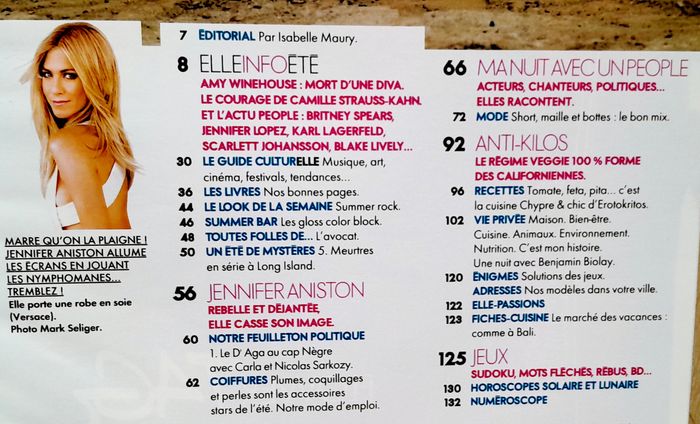 magazine elle n°3422 spécial été et jennifer aniston juillet 2011 - photo numéro 4