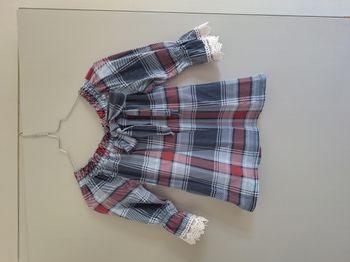 Blouse carreau bleus/rouges taille unique manches 3/4
