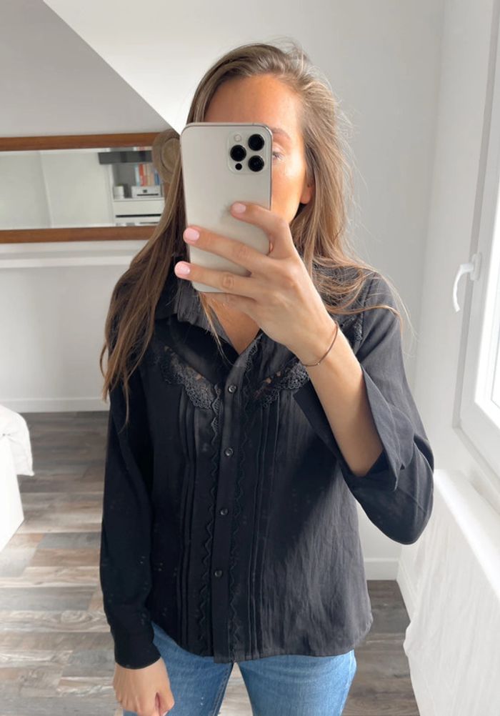 🌟 Chemise blouse manches longues noir avec broderie - photo numéro 6