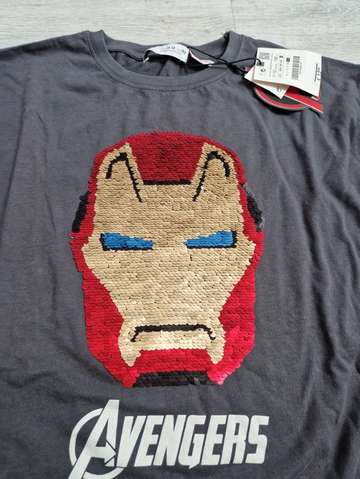 Tee-shirt gris manches longues Avengers à sequins Zara 11-12 neuf avec étiquette - photo numéro 4