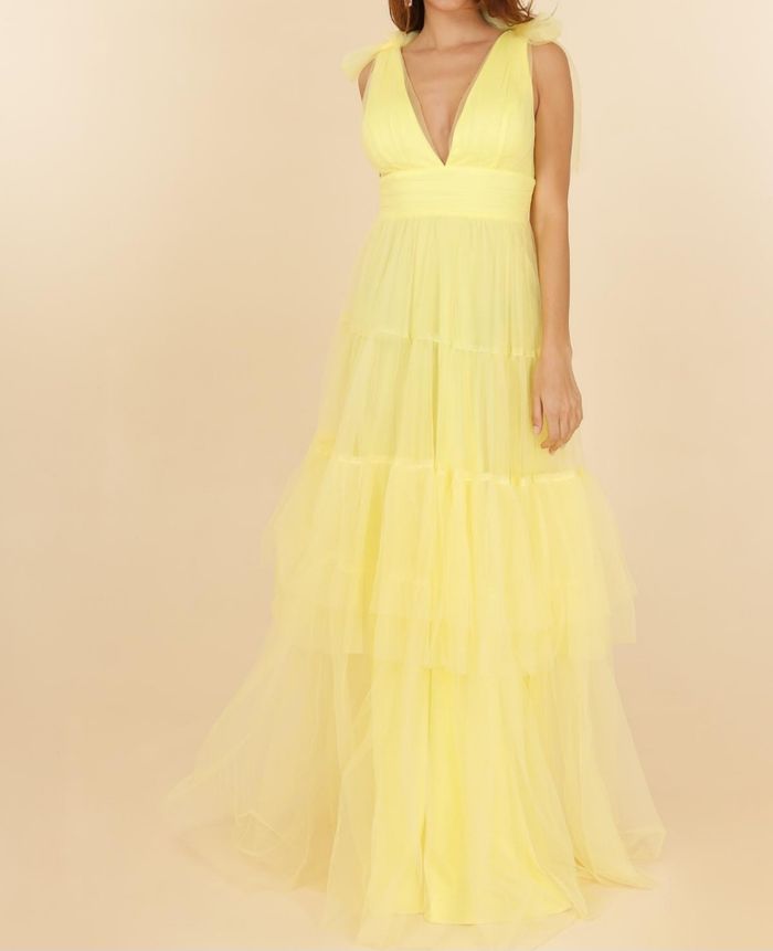 robe cérémonie longue jaune nœud aux épaules Taille 38