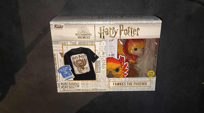 Pack Funko Pop + T-Shirt / Fawkes 144 / Patronus Dumbledore / Harry Potter / Glows in the dark