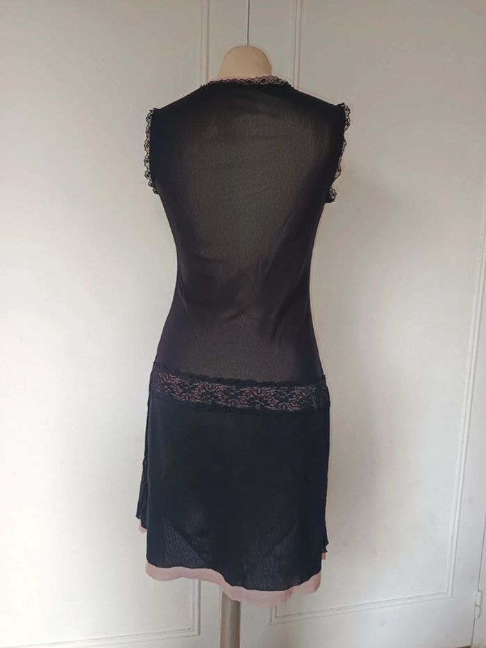 🌸robe transparente dentelle sequin noir rose femme sexy raffiné vintage authentique taille unique - photo numéro 5