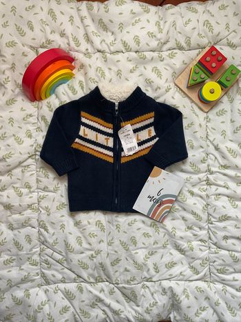 gilet en laine zippé très chaus marine beige et moutarde tape à l'oeil 6 mois