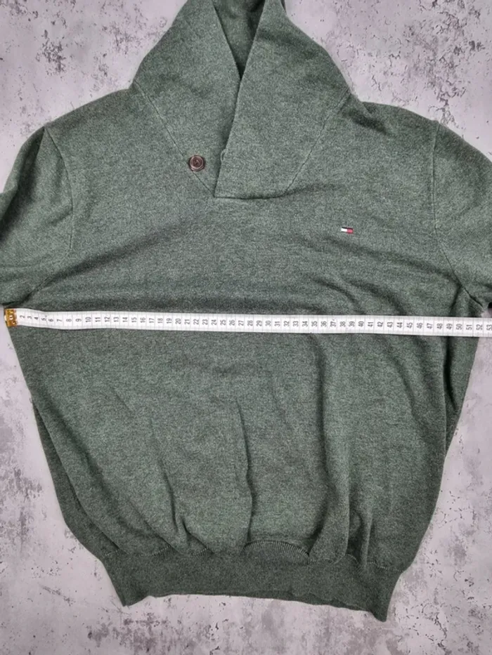 Pull fin col châle Tommy Hilfiger vert – Taille M Homme (mesures en photos) - photo numéro 10