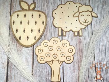 Lot de 3 plaque motricité fine Montessori en bois – Activité sensorielle enfant – Jouet éducatif – DIY tissage fleurs laine chenille