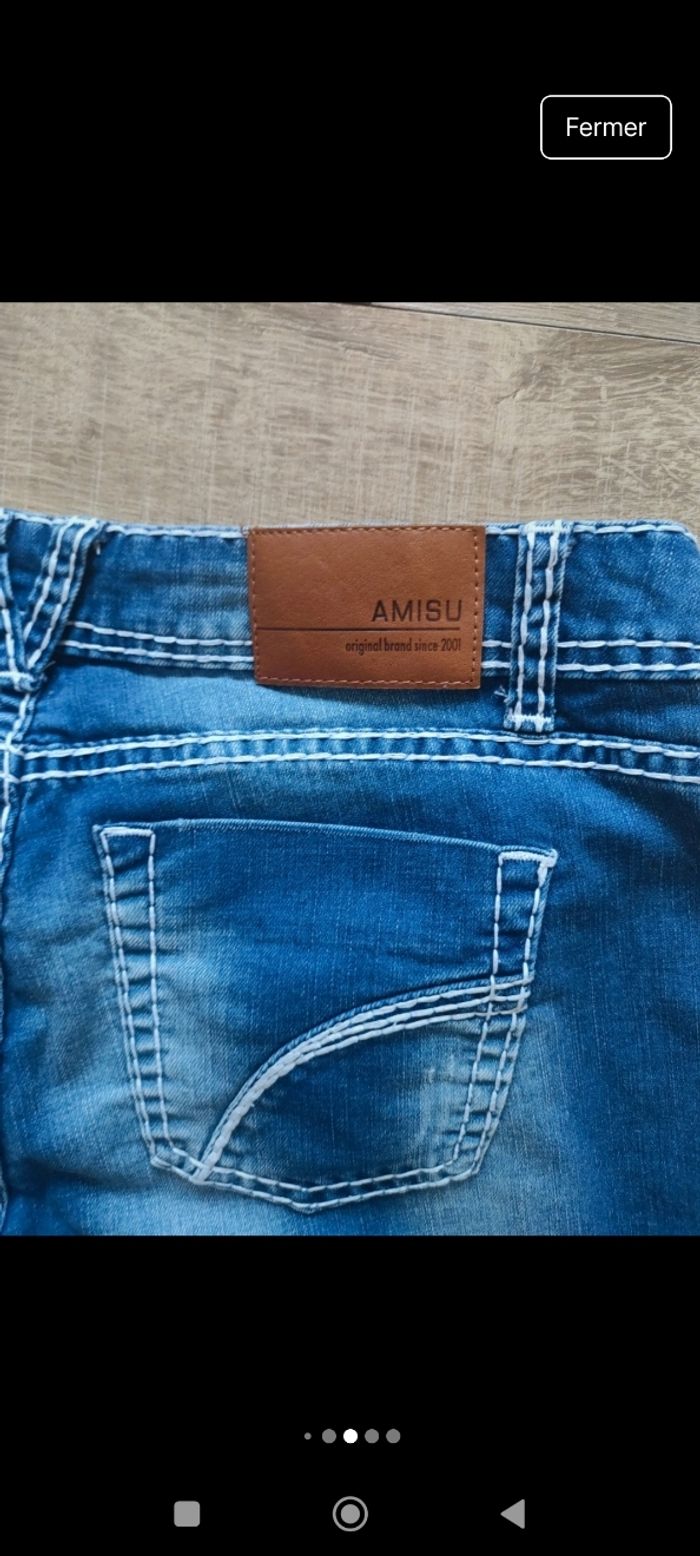 Jean bleu femme Amisu w31  avec surpiqûres blanches - photo numéro 9