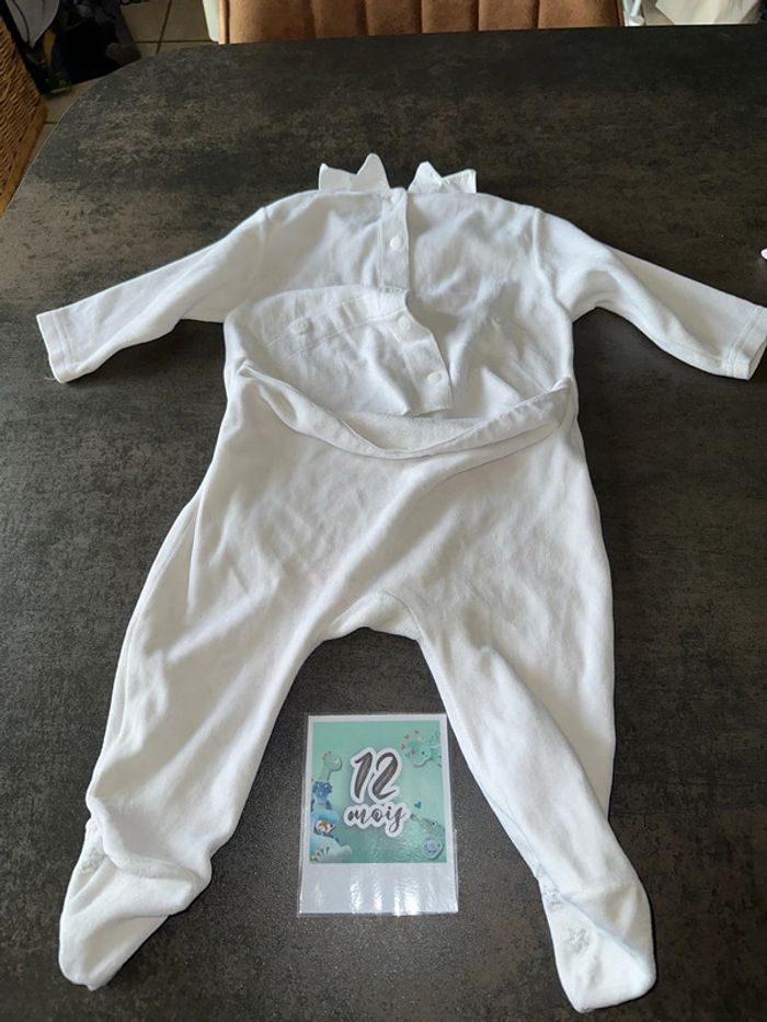 Pyjama velour blanc avec motif étoile taille 12mois - photo numéro 6