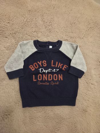 Pull bébé garçon 3 mois bleu London tres bon etat defaut