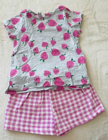 Petit ensemble short rose et tee shirt gris 12/18 mois 86cm