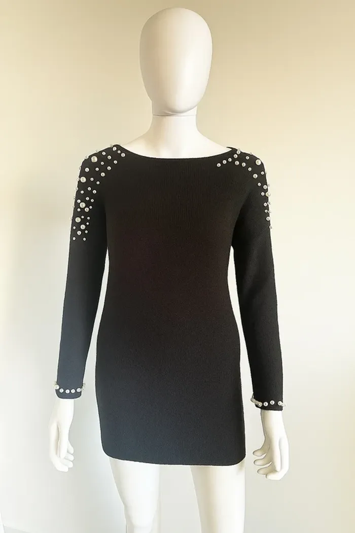 Pull mi long à motif perle dos nu taille s-36