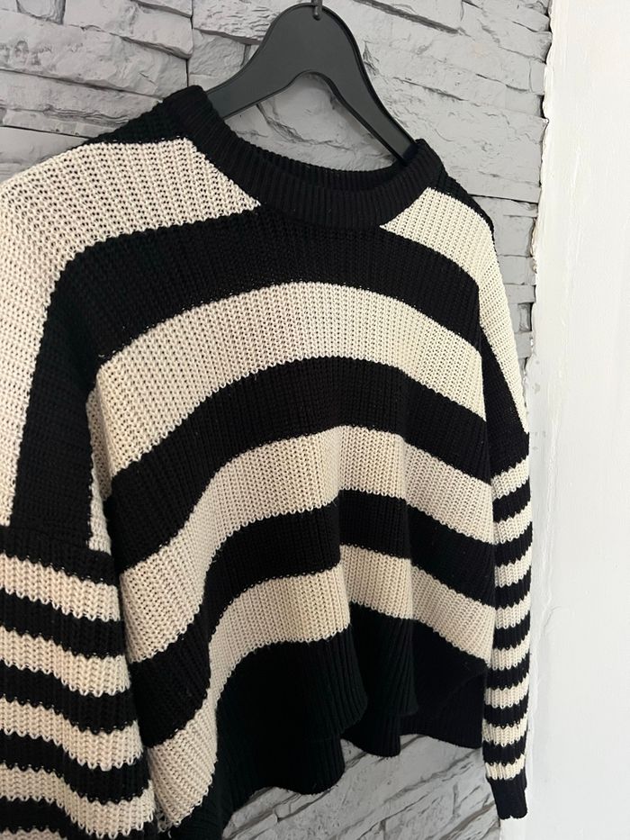 Pull rayé écru / noir - photo numéro 3