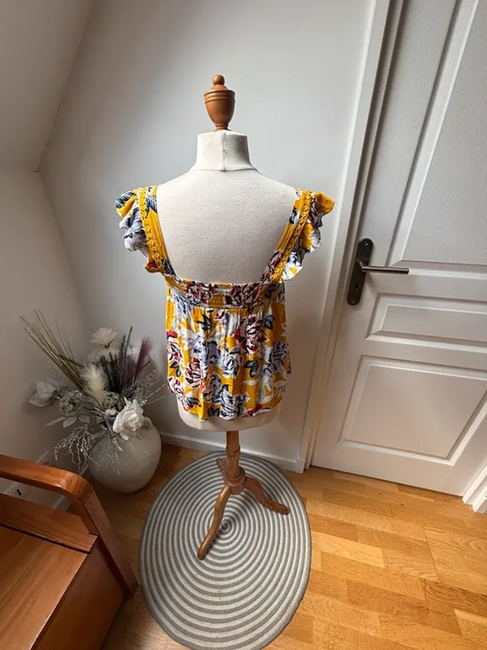 💛 magnifique Top estival jaune fleuri - Promod - T36 - photo numéro 7