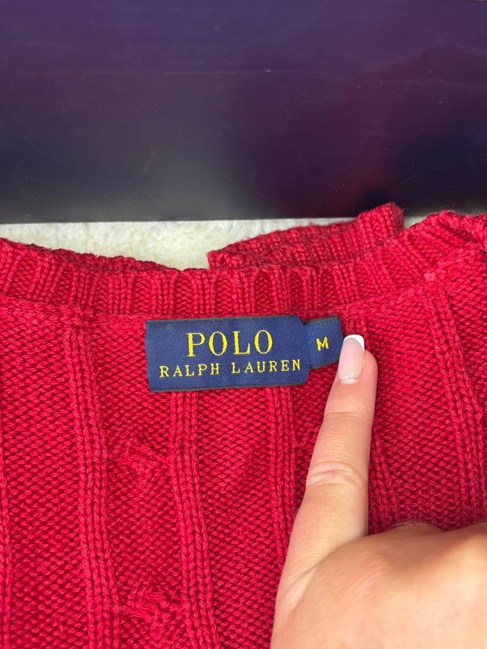 ❤️ Superbe Pull Torsade Neuf Ralph Lauren Rouge Logo Bleu Marine - Taille M/38 - photo numéro 4