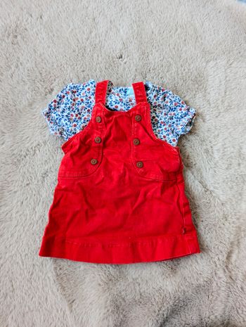 Ensemble Obaibi salopette+ tee-shirt rouge et bleu en taille 3 mois