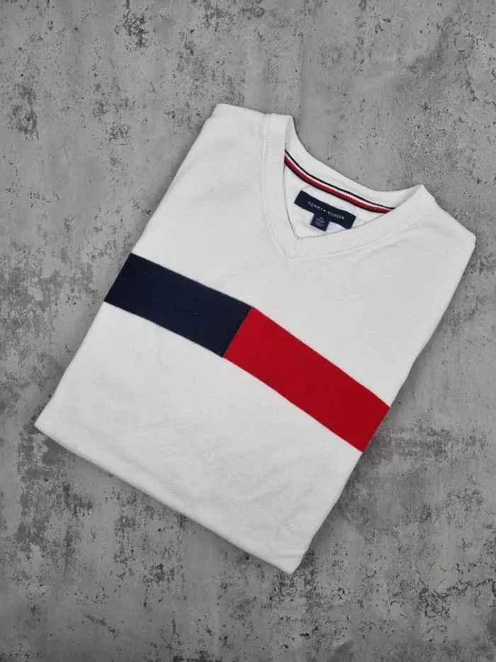 Pull col V Tommy Hilfiger blanc, XS Hommes