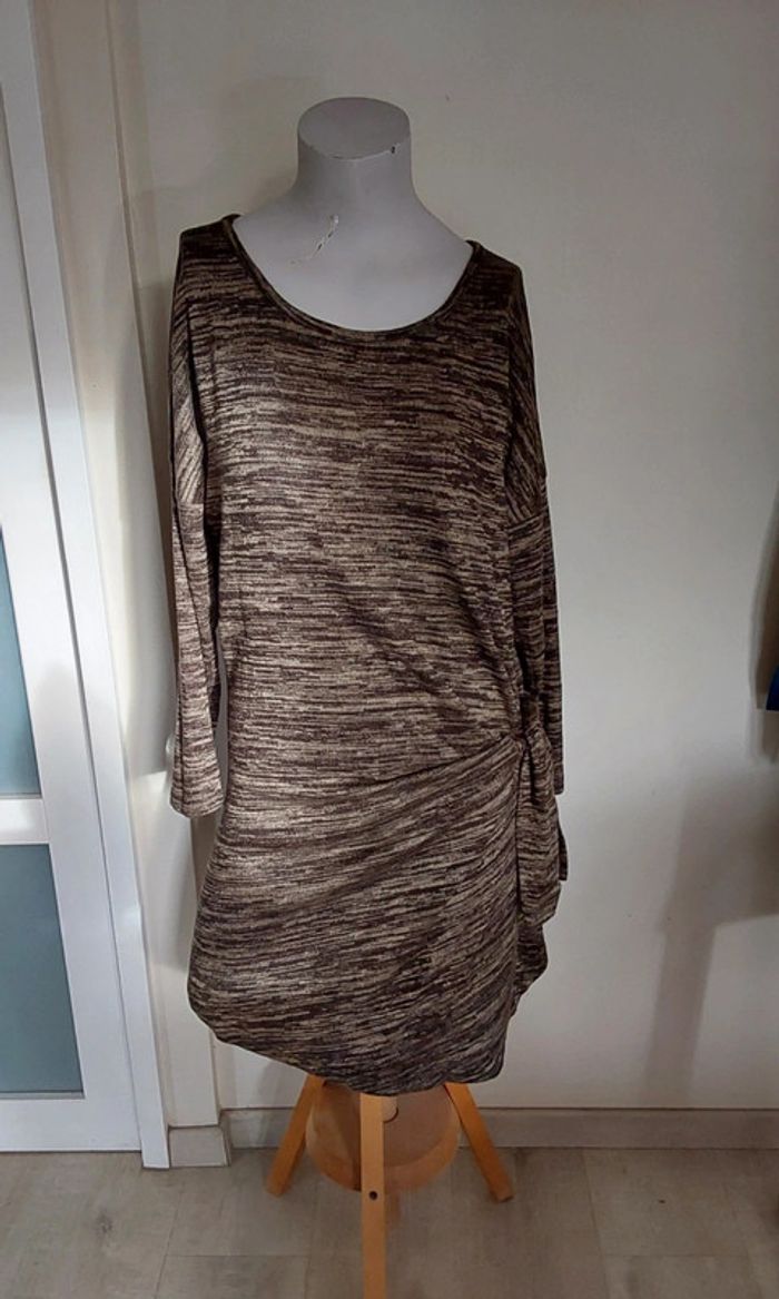 Robe chinée marron et beige noué sur le côté  T 40 - photo numéro 2